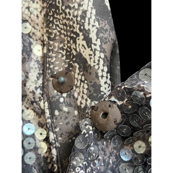 Rickie Freeman Sequin Jacket Brown 10 Snake Print Made in USA Elegant - Picture 8 of 9